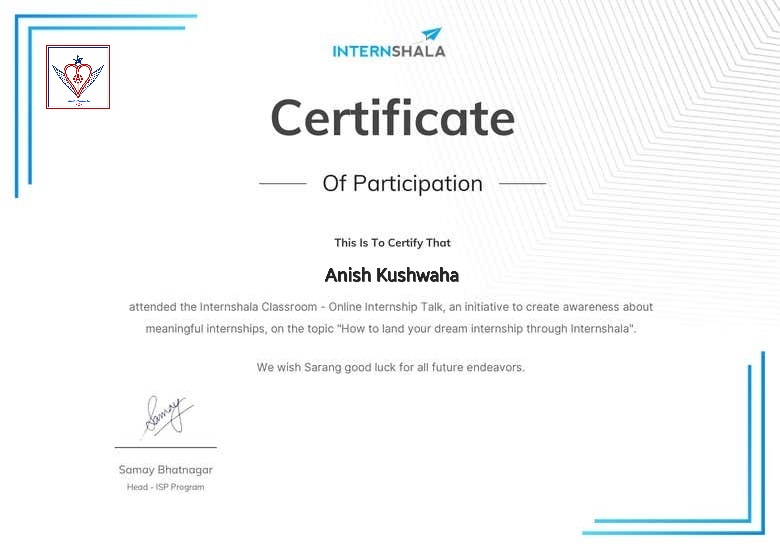 Internshala Student Partner Certificate